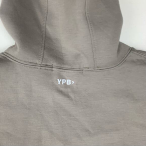 YPB women's small NeoKnit Gray Hoodie abercrombie crop tan brown workout - Picture 4 of 8